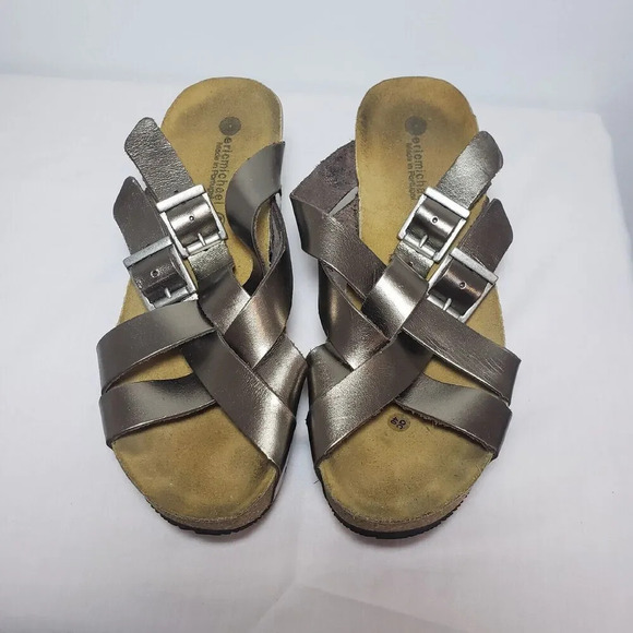 Eric Michael Metallic Brown Leather Platform Wedge Sandals 7.5 Comfort Boho - Picture 2 of 11